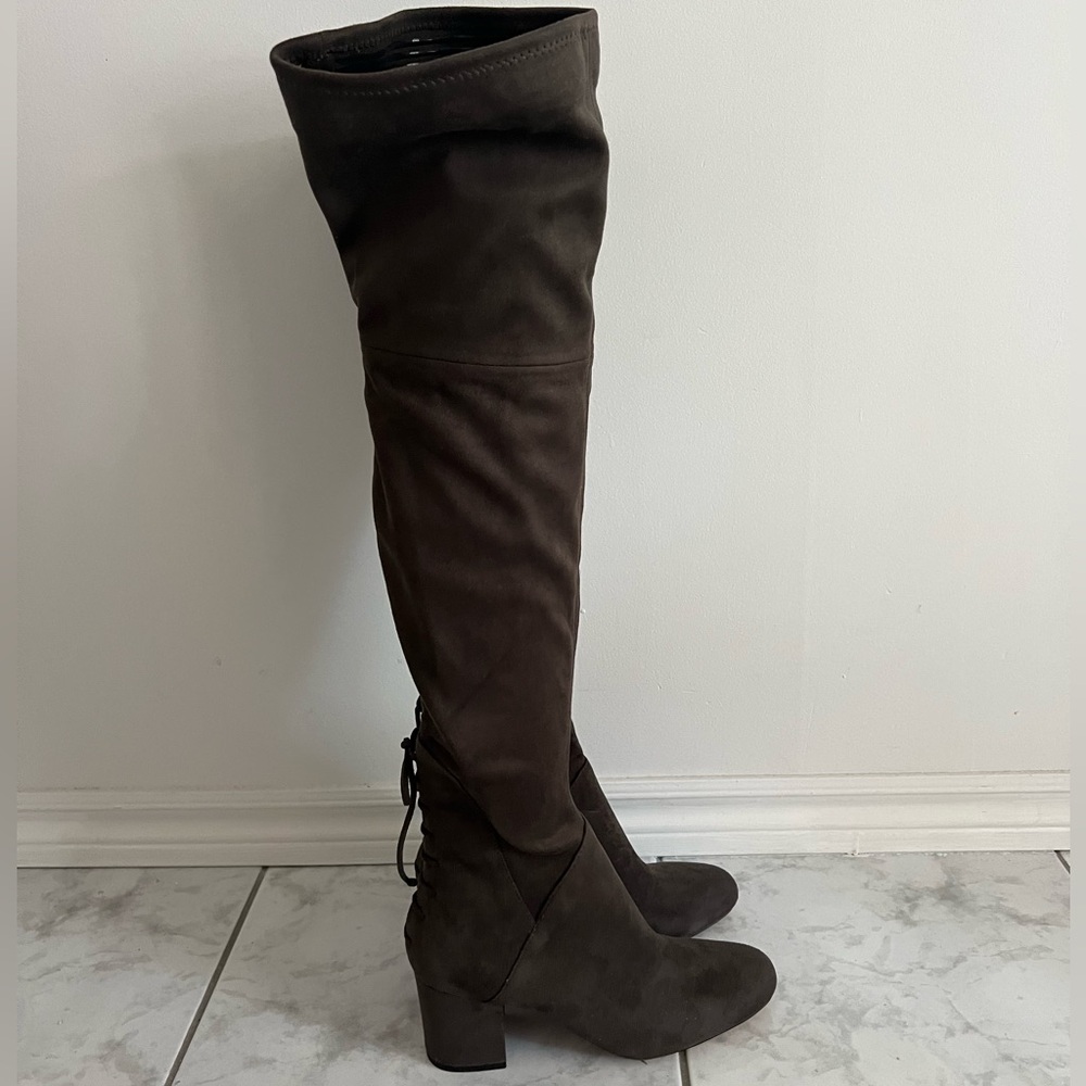 Brand new over the knee suede like boots with back tie size 9